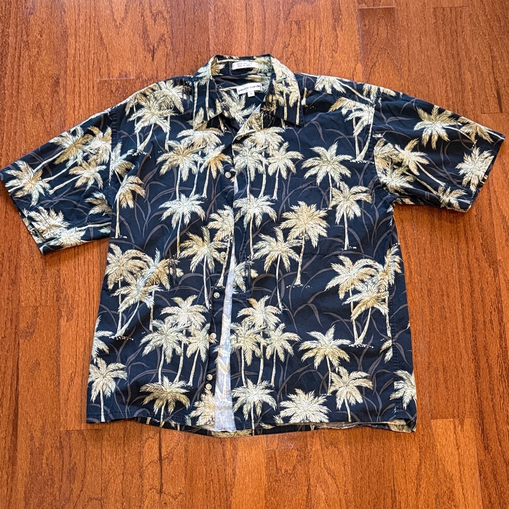 Pierre Cardin Navy and Cream Palm Tree Casual Button Down Shirt